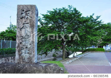 Stone monument and fresh green of Sakamoto Castle Ruins Park, Otsu City, Shiga Prefecture Stone monument and fresh green of Sakamoto Castle Ruins Park, Otsu City, Shiga Prefecture 66198546
