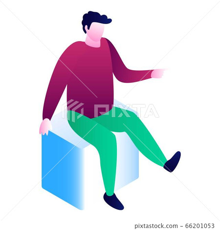 Man sit on cube icon, isometric style Man sit on cube icon, isometric style 66201053