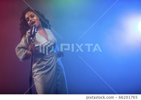 A jazz singer performs on stage. Afro. 66201765