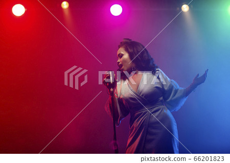 A jazz singer performs on stage. Afro. 66201823