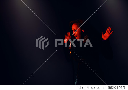 A jazz singer performs on stage. Afro. A jazz singer performs on stage. Afro. 66201915