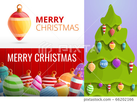 Christmas fir tree toys banner set, cartoon style 66202166