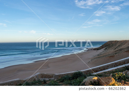 Atlantic ocean beach and coast in Morocco. Cap Spartel near Tangier View from the Cap Spartel across the Strait of Gibraltar with Spain, Morocco Atlantic ocean beach and coast in Morocco. Cap Spartel near Tangier View from the Cap Spartel across the Strait of Gibraltar with Spain, Morocco 66202862
