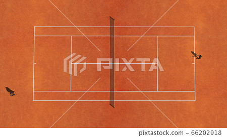 Top of the Orange clay tennis  court with players 66202918
