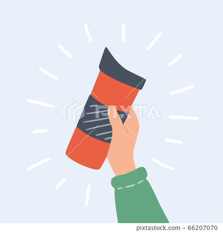 Reusable cups, thermo mug and tumblers with cover for take away hot coffee or tea. Hand drawn object. Vector 66207070