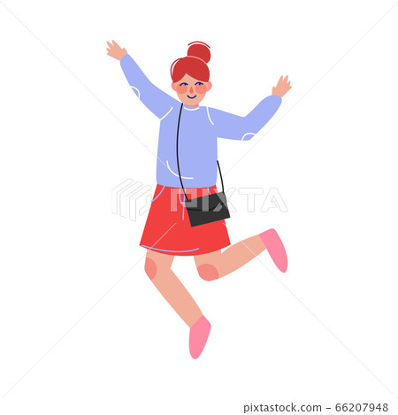 Teen Girl Happily Jumping, Excited Schoolgirl Having Fun Vector Illustration Teen Girl Happily Jumping, Excited Schoolgirl Having Fun Vector Illustration 66207948