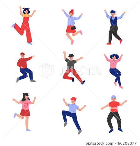 Smiling Teen Boys and Girls Happily Jumping... - Stock Illustration ...