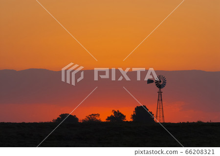 Pampas sunset landscape, La Pampa, Argentina 66208321