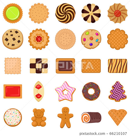 Biscuit icons set, flat style 66210107