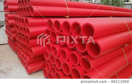 PVC underground cable protection pipe at the construction pipe. It's used to protect the underground pipe from damage during and after buried. PVC underground cable protection pipe at the construction pipe. It's used to protect the underground pipe from damage during and after buried. 66211068