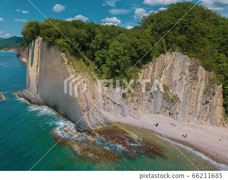 Skala Kiseleva is a natural monument on the territory of the Tuapse district of the Krasnodar Territory. Aerial view from above. 4K footage. 66211685