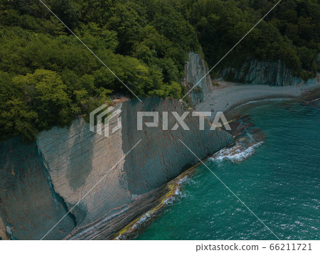 Skala Kiseleva is a natural monument on the territory of the Tuapse district of the Krasnodar Territory. Aerial view from above. 4K footage. Skala Kiseleva is a natural monument on the territory of the Tuapse district of the Krasnodar Territory. Aerial view from above. 4K footage. 66211721