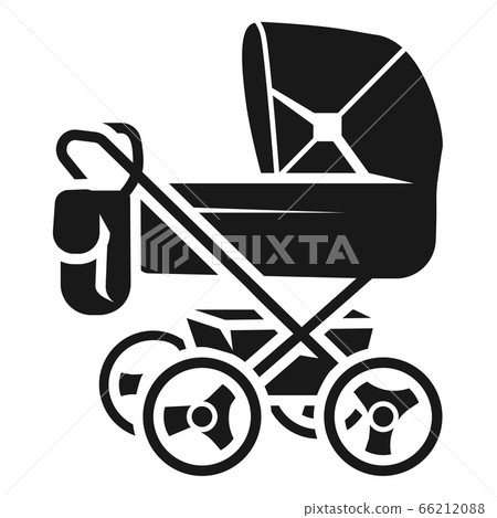 Baby stroller with bag icon, simple style 66212088