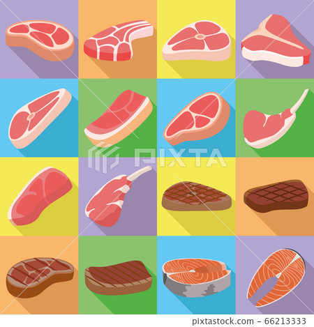 Steak icons set, flat style Steak icons set, flat style 66213333