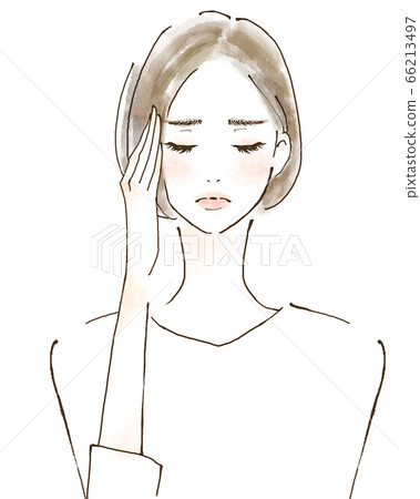Illustration of a woman in trouble with migraine overtime stress fatigue Illustration of a woman in trouble with migraine overtime stress fatigue 66213497