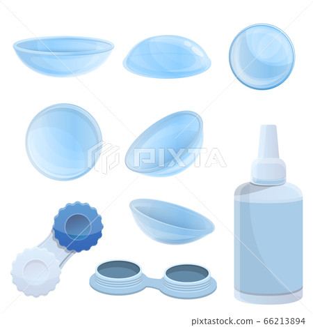 Contact lens icons set, cartoon style Contact lens icons set, cartoon style 66213894