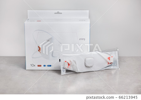 One half face mask in vacuum package near box One half face mask in vacuum package near box 66213945
