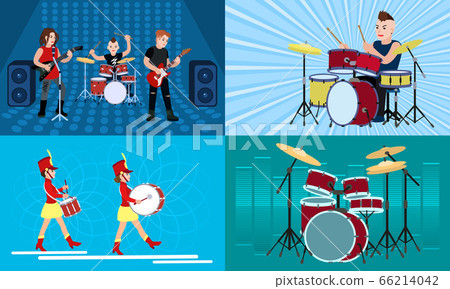 Drummer banner set, flat style Drummer banner set, flat style 66214042