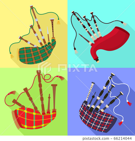 Bagpipes icons set, flat style Bagpipes icons set, flat style 66214044