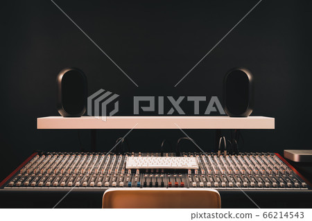 audio mixing console and monitor loudspeakers in sound studio. recording,  broadcasting and post production concept   66214543