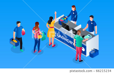 Laundry cashier desk banner, isometric style Laundry cashier desk banner, isometric style 66215234