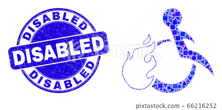 Blue Distress Disabled Seal and Fired Disabled Person Mosaic 66216252
