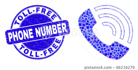Blue Scratched Toll-Free Phone Number Stamp and Call Phone Mosaic 66216270