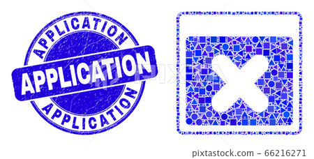 Blue Distress Application Stamp and Close Application Window Mosaic 66216271