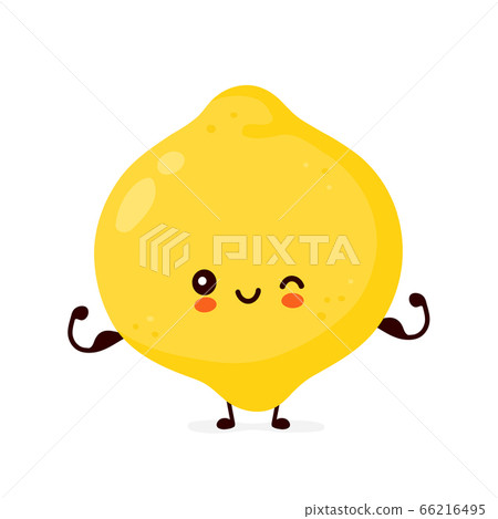 Cute happy funny lemon fruit show muscle 66216495