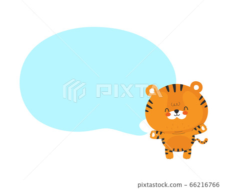 Cute funny happy little tiger with speech bubble Cute funny happy little tiger with speech bubble 66216766