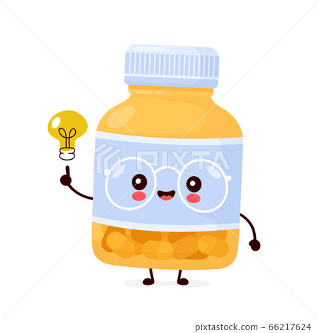 Cute happy funny pill bottle with light bulb Cute happy funny pill bottle with light bulb 66217624