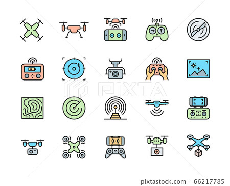 Set of Drone Color Line Icons. Remote Controller, Propeller, Camera and more. 66217785
