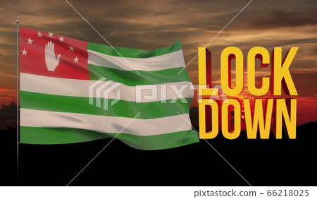 Coronavirus COVID-19 lockdown concept with waving national flag of Abkhazia. Pandemic 3D illustration. 66218025