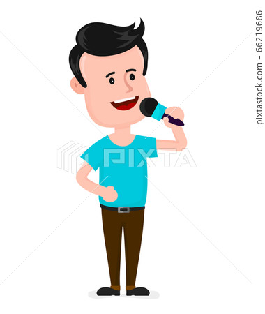 Young man with microphone singing  66219686