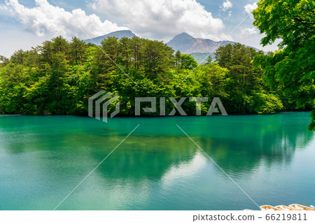 Scenery of Bishamonnuma (Goshikinuma) in early summer Fresh green and lake surface Kitashiobara Village, Fukushima Prefecture 66219811