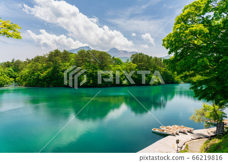 Scenery of Bishamonnuma (Goshikinuma) in early summer Fresh green and lake surface Kitashiobara Village, Fukushima Prefecture 66219816