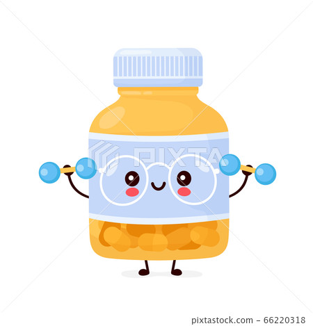 Cute happy funny pill bottle with dumbbells Cute happy funny pill bottle with dumbbells 66220318