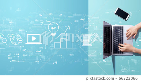 Content marketing concept with person working with laptop 66222066