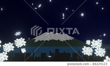 在鹿兒島的冬夜天空中飛舞的雪花，3D渲染 66224123