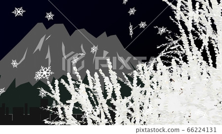 雪花飄落的櫻島風景，3D渲染 66224131