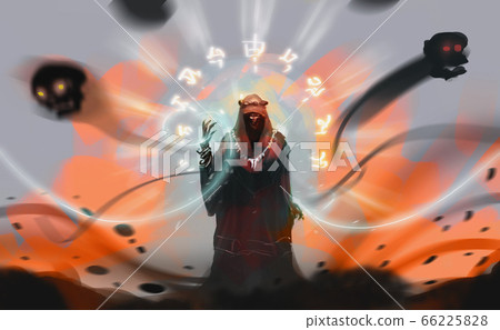 a Sorcerer spelling dark magic against explosion land.   66225828