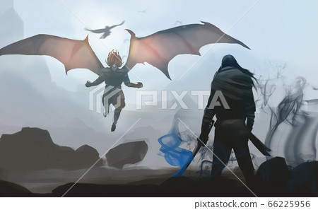 a samurai against last devil's boss, ready to fighting. a samurai against last devil's boss, ready to fighting. 66225956