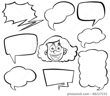 Doodle drawing of girl and speech bubbles on white Doodle drawing of girl and speech bubbles on white 66227231