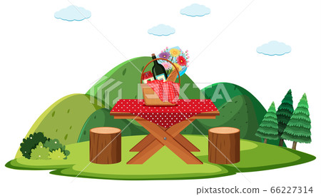 Picnic scene with food on the table 66227314