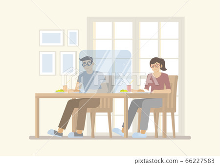 Couple in new normal restaurant Couple in new normal restaurant 66227583