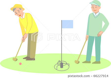 Senior man playing ground golf Senior man playing ground golf 66227914