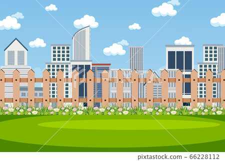 Background scene with flower in the park and city - Stock Illustration ...