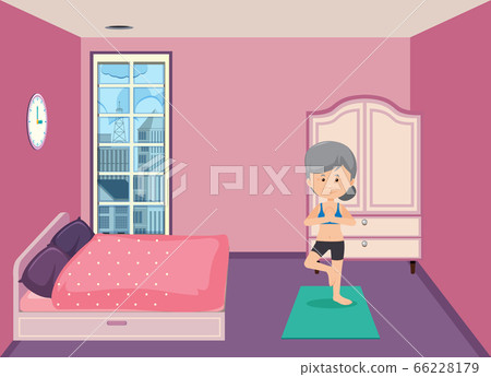 Background scene with old woman doing yoga in Background scene with old woman doing yoga in 66228179