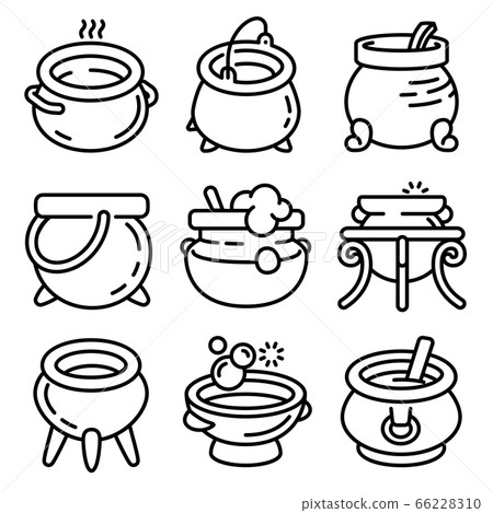 Cauldron icons set, outline style 66228310