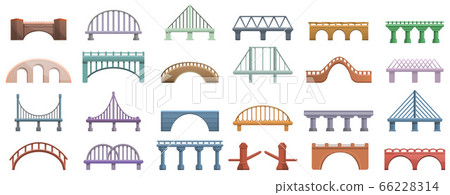 Bridges icons set, cartoon style Bridges icons set, cartoon style 66228314